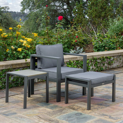 Tortuga Outdoor Lakeview Aluminum Club Chair Set With Cushions, Ottoman, And Side Table - Charcoal