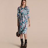 Thumbnail for your product : Burberry Watercolour Rose Print Cotton Silk Trench Dress