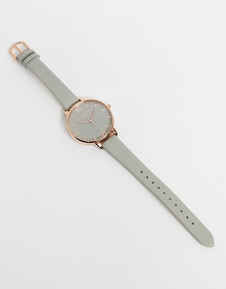 Olivia Burton large dial leather watch in grey and rose gold