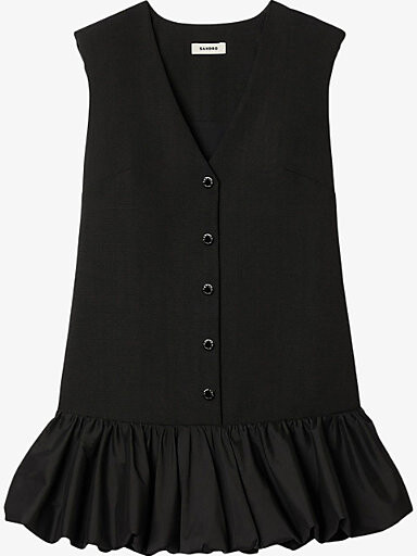 Sandro Womens Black Ruffle-Hem Button-Down Sleeveless Cotton Mini Dress 10