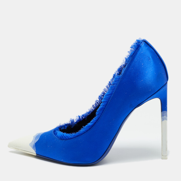 Tom Ford Blue/White Satin Pointed Toe Pumps Size 40