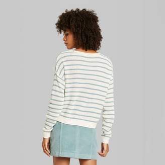 Wild Fable Women's Striped Crewneck Sweater - Wild FableTM Ivory/Teal Blush