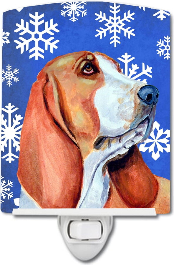 Caroline's Treasures LH9287CNL Basset Hound Winter Snowflakes Holiday Ceramic Night Light, 6x4x3", multicolor