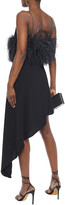 Thumbnail for your product : 16Arlington Asymmetric Feather-embellished Twill Slip Dress