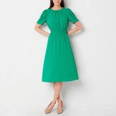 Thumbnail for your product : LONDON STYLE Short Sleeve Midi Fit + Flare Dress