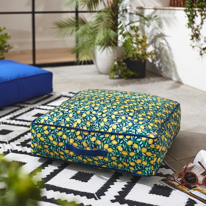 Dunelm Lemons Square Floor Cushion Blue/Yellow ShopStyle