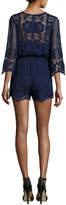 Thumbnail for your product : Miguelina Greta Netted/Lace Romper Coverup, Blue Corn