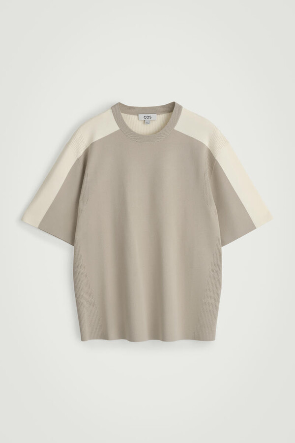 COS Mesh-Panel Knit T-Shirt in Beige
