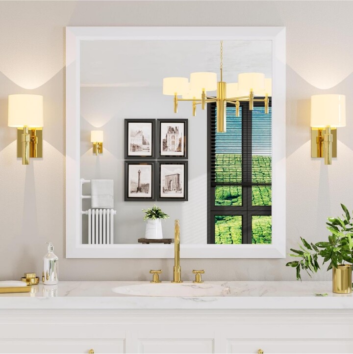 Amorho Bathroom Mirror, 40" x 38" Inch Thick Metal Framed Wall Mirrors for Over Sink, Bedroom, Living Room, Entryway, Rectangle Wall-Mounted
