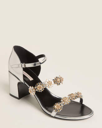 Fabrizio Viti Silver Floral Strappy Metallic Sandals