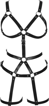 JMMHSS Womens Strappy Pentagram Body Harness Lingerie Garter Belt Set Elastic Hollow Bralette Punk Gothic Festival Wear 