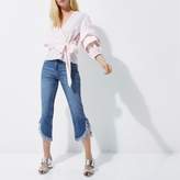 Thumbnail for your product : River Island Womens Mid blue frayed hem cropped jeans