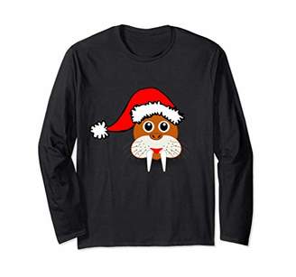 Cute Walrus With Santa Hat Christmas Long Sleeve T-shirt