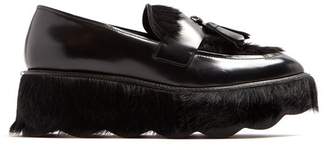 Prada Tassel Embellished Leather Flatform Loafers - Womens - Black