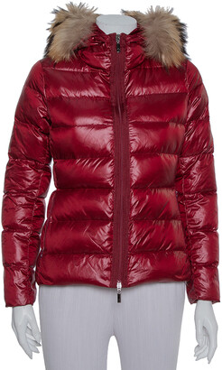 Moncler Burgundy Synthetic Down Fur Lined Hooded Puffer Jacket S - ShopStyle