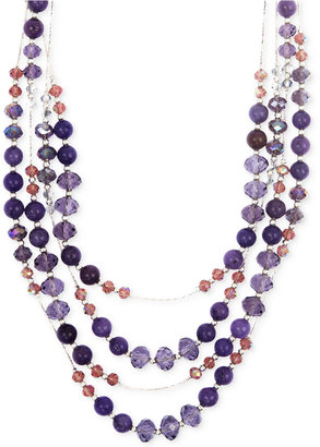 Jones New York Silver-Tone Purple Bead Multi-Row Necklace