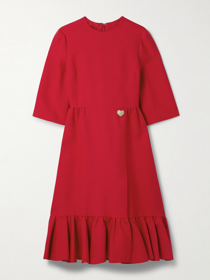 Valentino Garavani - Embellished Wool And Silk-blend Crepe Midi Dress - Red