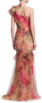 Thumbnail for your product : Marchesa One-Shoulder Fit & Flare Floral Organza Gown