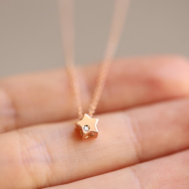Etsy 14K Gold Star Circle Flower Charm Pendant Necklace, Dainty Diamond Minimalist Layering Gifts For Her