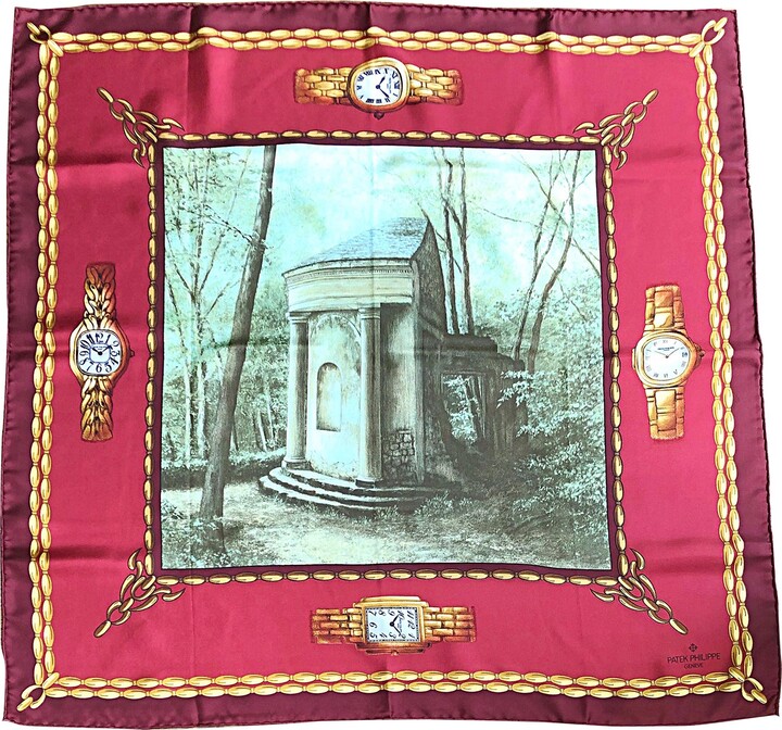 Patek Philippe New 1990s Novelty Watch Print 34 X 34 Vintage Silk Scarf With Box