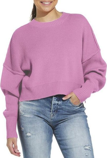 Double Zero Women's Pullover Sweater Drop Shoulder Large Rose Pink