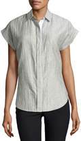 Thumbnail for your product : Rag & Bone Ara Short-Sleeve Crinkle Tie-Back Blouse, Black/White