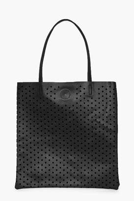 boohoo Macie Lazercut Perforated Shopper Bag