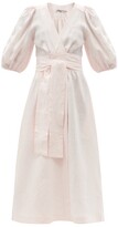 Thumbnail for your product : Three Graces London Fiona Puff-sleeve Linen Midi Wrap Dress - Light Pink