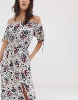 Thumbnail for your product : Band of Gypsies off shoulder maxi dress with tie sleeves in white floral print