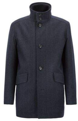 BOSS Hugo Relaxed-fit car coat in a herringbone wool 36R Dark Blue
