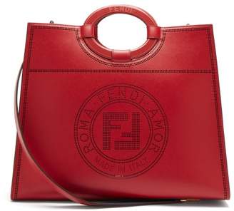 Fendi Runaway Medium Perforated Logo Leather Tote - Womens - Red Multi