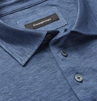 Ermenegildo Zegna Melange Linen Polo Shirt - Men - Blue