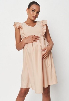 Missguided Peach Frill Tie Belted Maternity Skater Dress - ShopStyle