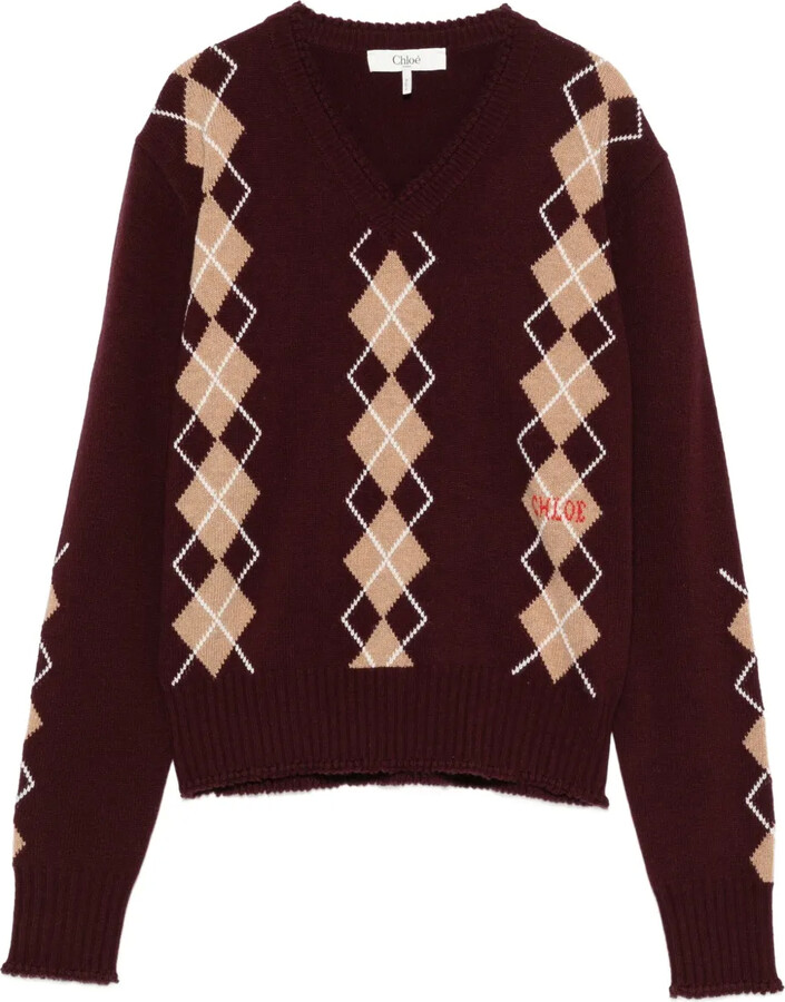 Chloé V-neck argyle-knit jumper