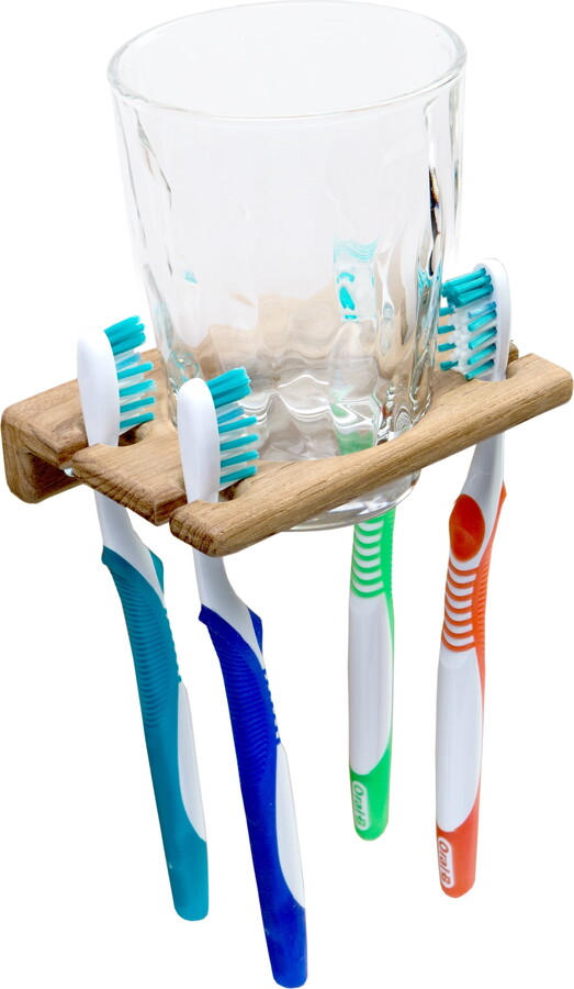 Bed Bath & Beyond Teak Wall Mount Glass & Toothbrush Holder - 4-3/4" W x 1-1/16" H x 3-1/4" D