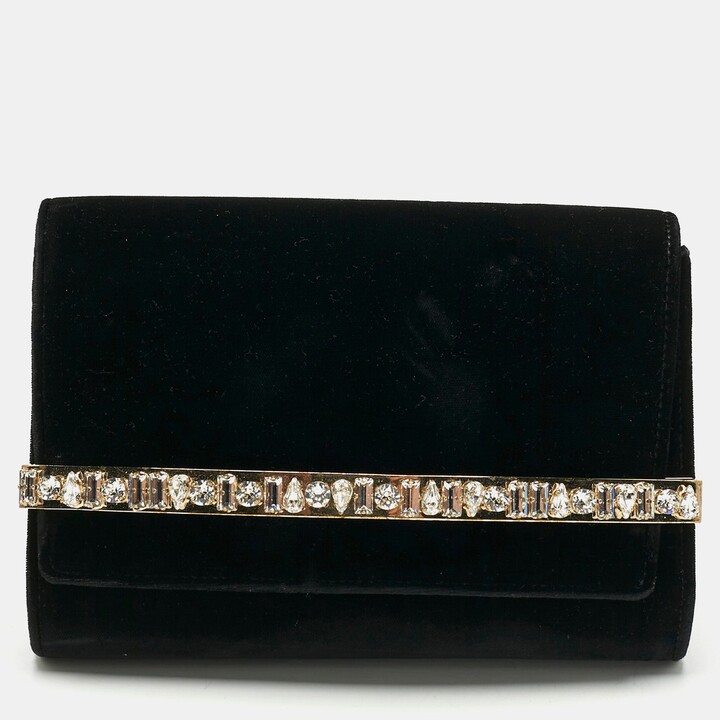 Jimmy Choo Black Velvet Crystal Embellished Clutch