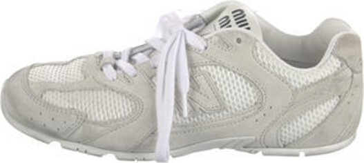 New Balance x Miu Miu 530 SL Low Top Sneakers Grey Suede Rubber Trim Round-Toes with Mesh Accents Lace-Up Closure at Uppers Includes Box, Dust Bag & Additional Laces