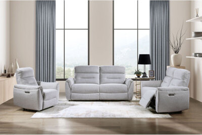 Latitude Run Eastre 3 Pieces Gray Chenille Power Motion Living Room Set W/USB Port
