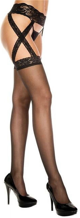 Music Legs Women’s Lace criss cross sheer garterbelt stockings 7810-BLACK