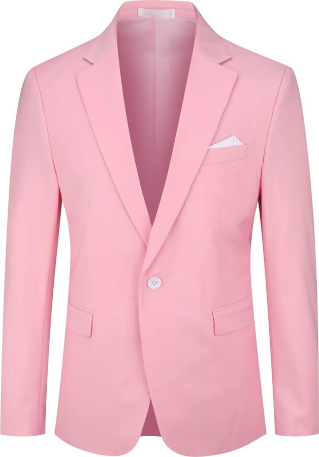 YOUTHUP Mens Slim Fit Blazer 1 Button Formal Suit Jacket Classic