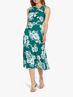 Adrianna Papell Floral Print Asymmetric Neck Bias Cut Dress, Teal/Multi