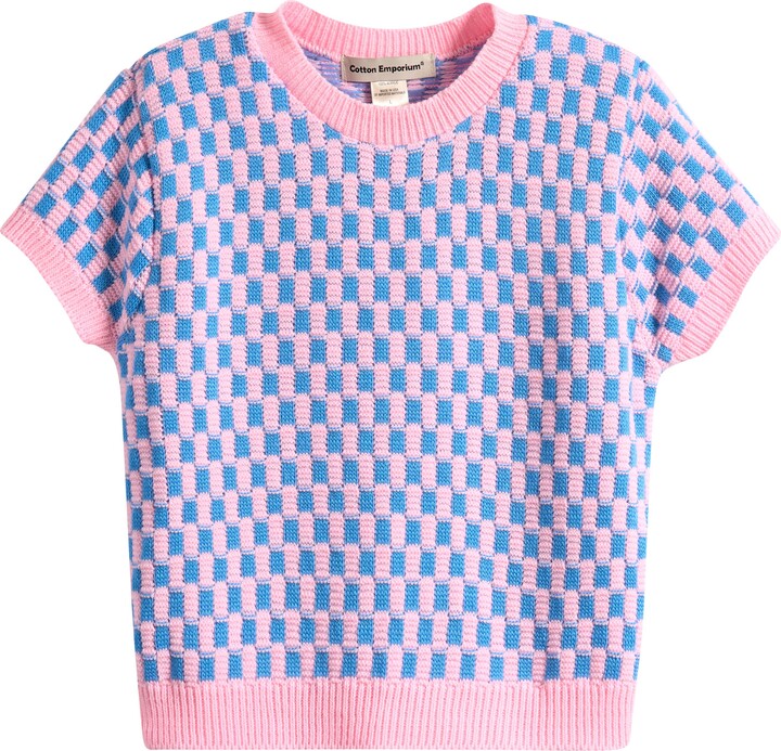Cotton Emporium Kids' Checkerboard Short Sleeve Sweater