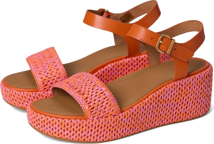 FitFlop Women's Two-Tone Woven Wedge Ankle-Strap Sandals In Satsuma Pink Mix