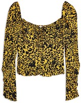 Thumbnail for your product : Topshop Animal Ruched Sleeve Prairie Blouse