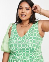 Thumbnail for your product : ASOS Curve ASOS DESIGN Curve mini slip dress co-ord in wavy check and flower print