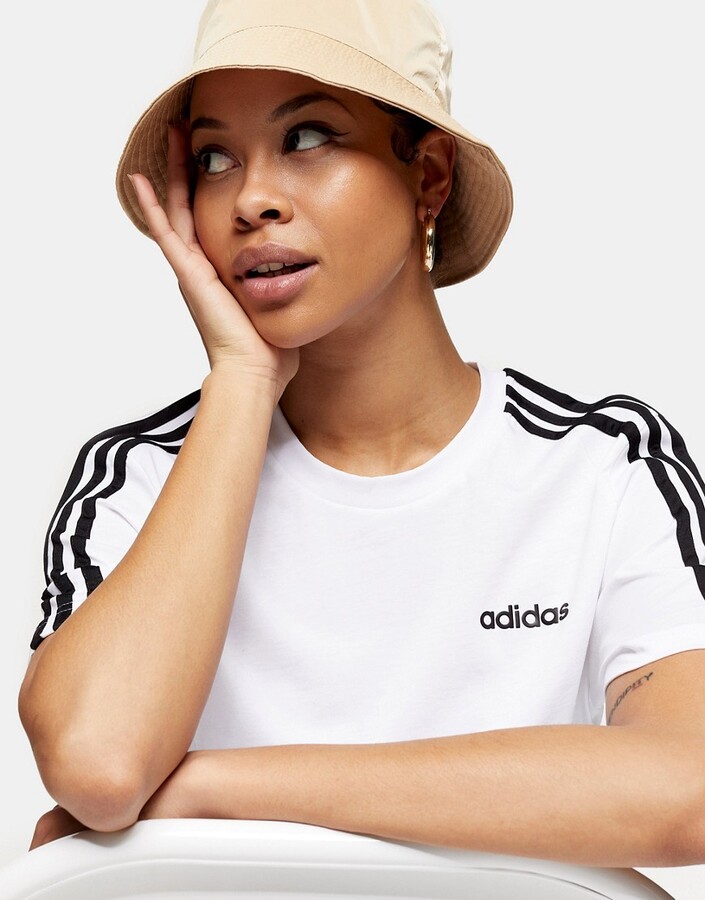 Topshop x adidas three stripe t-shirt in white - ShopStyle