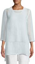 Thumbnail for your product : Eileen Fisher 3/4-Sleeve Organic Linen Mesh Tunic, Plus Size