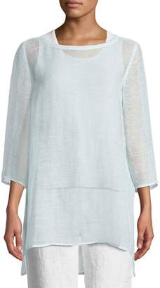 Eileen Fisher 3/4-Sleeve Organic Linen Mesh Tunic, Plus Size