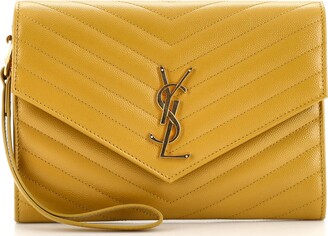 SAINT LAURENT: Monogram envelope chain wallet bag in grain de poudre  leather - Yellow Cream