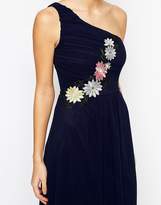 Thumbnail for your product : Elise Ryan Pleated One Shoulder Maxi Dress With Crochet Applique Trim